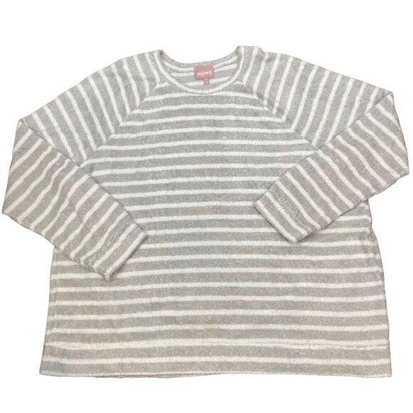 Show Me Your MuMu Sittin Around Snuggle Top Gray White Stripe Crewneck Size XXL - Picture 2 of 10